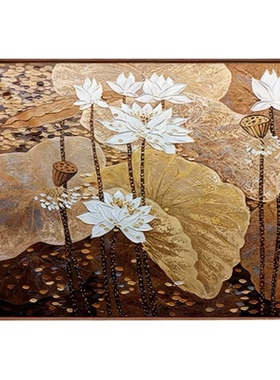 原创|《荷塘》 纯手绘客厅油画玄关装饰画餐厅客厅中古风挂画
