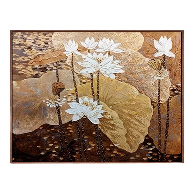 原创|《荷塘》 纯手绘客厅油画玄关装饰画餐厅客厅中古风挂画