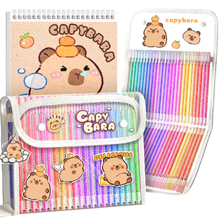 卡皮巴拉彩色闪光笔亮晶晶珠光荧光标记笔流沙银光啫喱发光水彩笔儿童手帐专用的画笔小学生闪粉轮廓高光笔