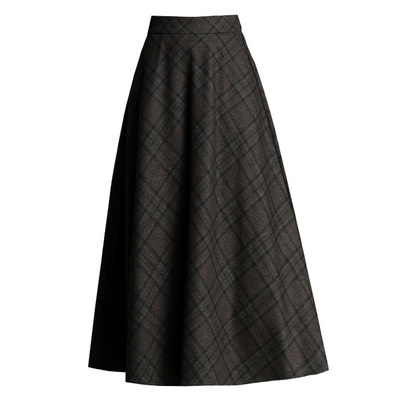 格子毛呢大码伞裙半身裙显瘦