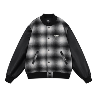 FDR 国潮美式格子毛呢棒球服外套男女春春季高街情侣宽松上衣夹克
