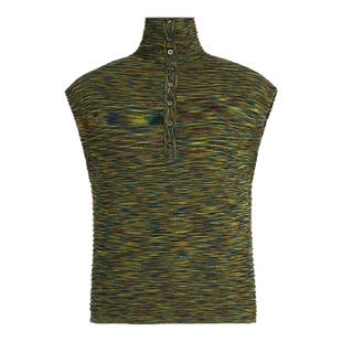 【美利奴羊毛】ZHUCHONGYUN2026春新款花纱落肩高领无袖针织上衣