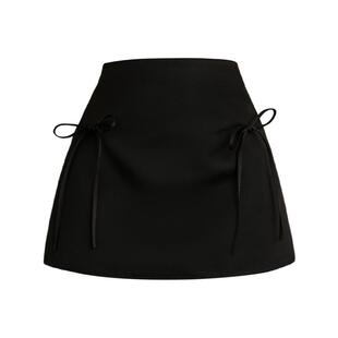 DPLAY2026年春季新款黑色半身裙女气质蝴蝶结设计短款裙子短裙