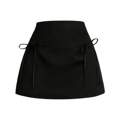 高腰对称蝴蝶结系带半身裙