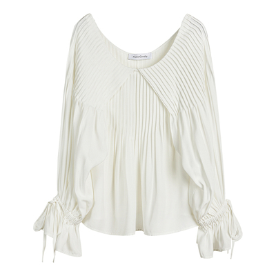 NancyCavally艺术塔克条U领衬衫