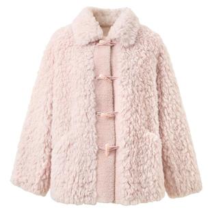 三彩2025冬季新款环保皮草翻领毛毛仿皮草外套宽松牛角扣M