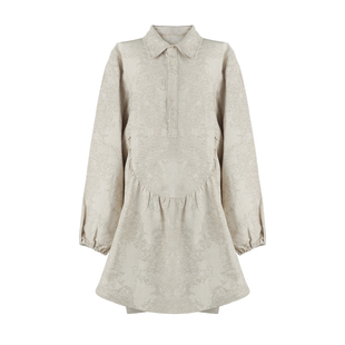 aaaaxbbb 灰烬无响 棉麻纹理气质法式连衣裙梨形宽松长袖小众裙子