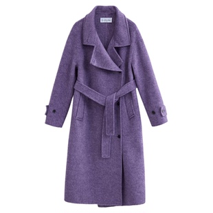 SeRinaBlue商场同款2026春季新款高级感紫色羊毛大衣女长款双面呢