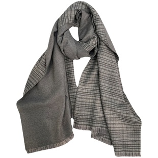 韩版格子情侣双面围巾女秋季百搭加厚仿羊绒披肩保暖灰色围脖男冬