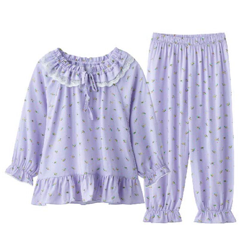 正品小黑托昵尼女童纯棉薄睡衣春夏长袖家居套装莫代尔空调服睡裙