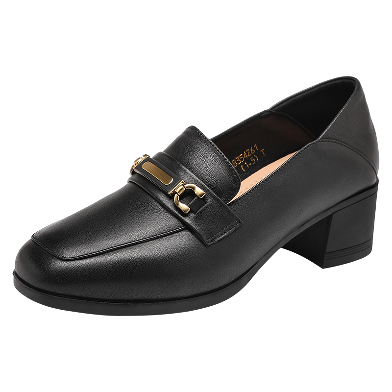 红蜻蜓女鞋新款鞋子女士休闲皮鞋女款高跟乐福妈妈单鞋真皮小皮鞋