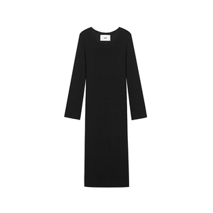 440ME女装 经典黑优雅宽松圆领长袖气质修身针织连衣裙FCSS0374K