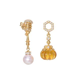 《桂花蜜》复古设计秋冬氛围感百搭天然珍珠纯银不对称耳钉耳环女