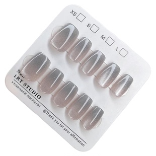 浅蓝魅影美甲贴片显白穿戴甲高级感指甲贴片短款手工甲猫眼果冻胶