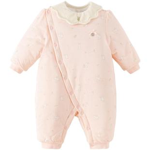 戴维贝拉新生儿夹棉加厚保暖年新款冬季装女宝连体衣婴儿衣服