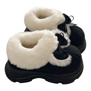 发热暖烘烘~!毛茸茸ins冬季包跟毛毛棉拖鞋女厚底加绒保暖雪地靴
