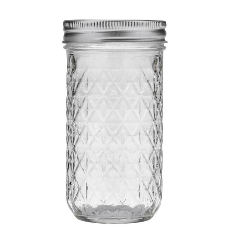 现货美国BALLMasonJar梅森玻璃水杯12oz便携密封耐热咖啡钻石菱形