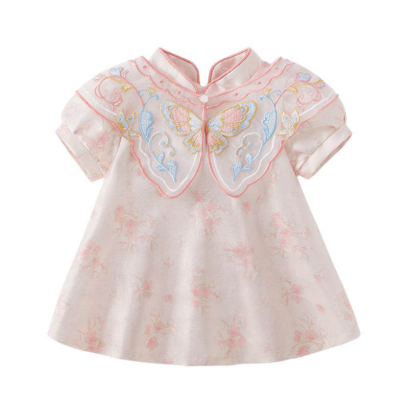 [7A抗菌]女童新中式连衣裙幼童粉色A字裙国风夏装潮3宝宝夏天裙子