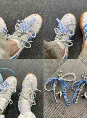 ins蓝色蝴蝶结珍珠爱心鞋扣时尚百搭鞋子挂件鞋花鞋带扣鞋饰配饰