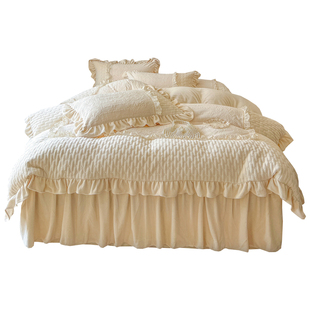 浪漫轻奢冬季加厚保暖公主风牛奶绒四件套法式床裙款被套花边床品