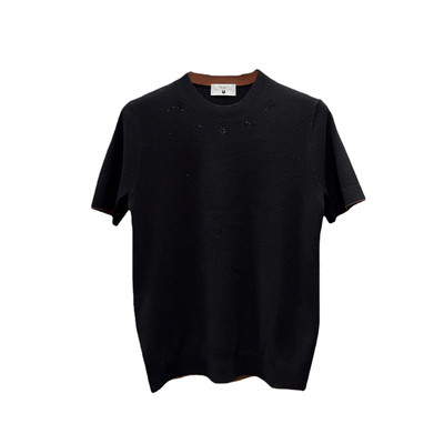 修身轻奢烫钻满天星短袖针织毛衣