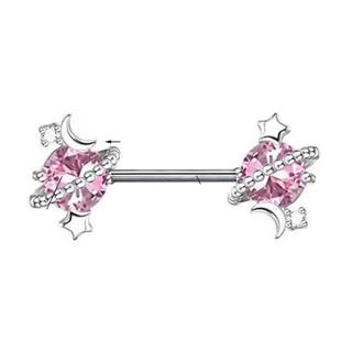 F-136钛合金乳钉16G镶蛋白石锆石粉色星球乳环情侣情趣穿刺乳头钉