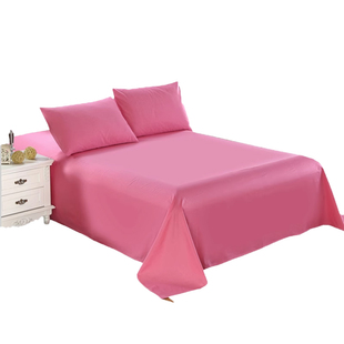 床上全棉纯色床单三件套纯棉单件被单+枕套双人1.8m床2.0m床红色