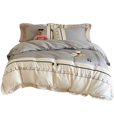 TeenieWeenieA类高级感灰色丝滑裸睡床上四件套长绒棉被套1.51.8m