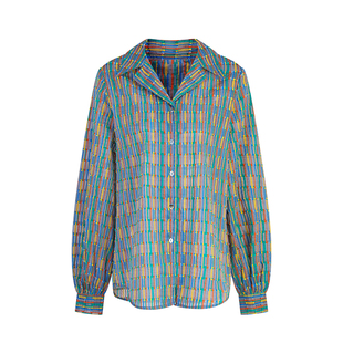 Chings 复古宽松提花衬衫 蒙德里安撞色条纹半透明彩色V领上衣春