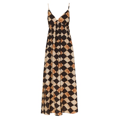 APOZi collection【博弈山水】原创文艺风天丝连衣裙棋盘格吊带裙