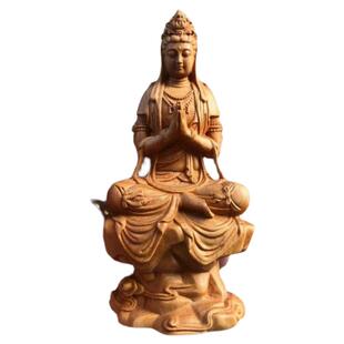 崖柏木雕合十自在观音菩萨高档车载人物佛像饰品家居佛堂供奉摆件