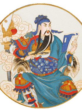 关公碳盘摆件掐丝珐琅彩新中式玄关客厅财神坐盘景泰蓝手工礼品