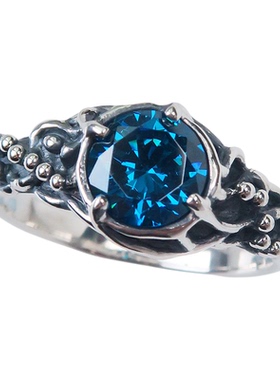 女士纯银蓝色宝石花卉开口戒指