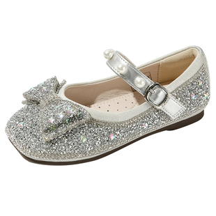 百丽童鞋女童公主鞋秋季软底宝宝鞋小女孩水晶鞋儿童水钻珍珠单鞋