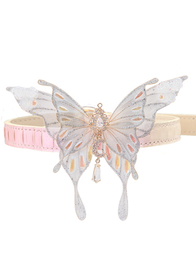 粉色渐变水钻真蛇皮项圈女