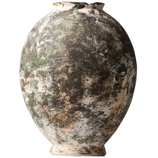 做旧仿古青苔禅意风陶瓷罐子花瓶艺术水培玄关柜茶室书房花器摆件