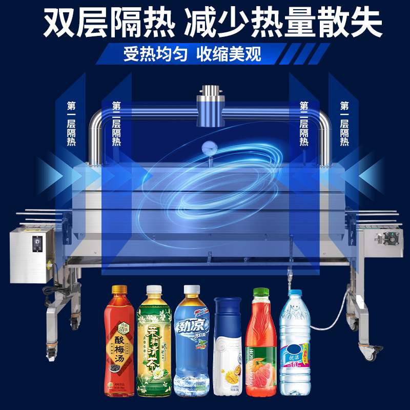 定制全自动蒸汽标签收缩机化妆品玻璃瓶外包装pet热收缩膜包装机