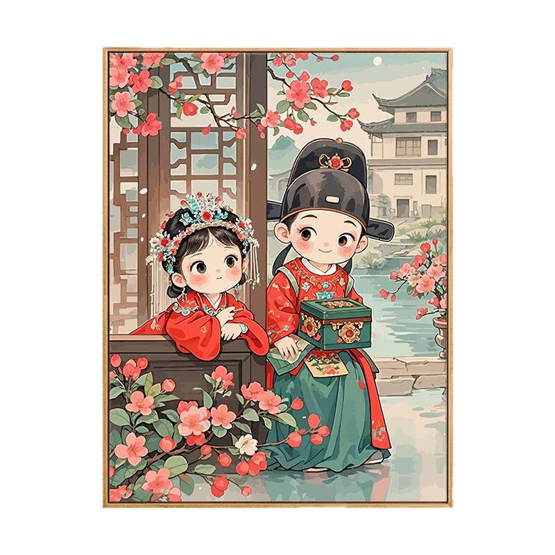 2025新款中国风新婚数字油画diy填充涂色情侣结订婚礼物手工装饰