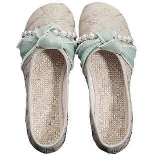 春夏新款老北京布鞋女鞋透气鞋子平底一脚蹬软底小香风单鞋旗袍鞋