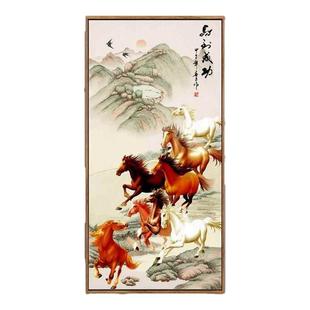 八骏图入户玄关装饰画竖版马到成功国画万马奔腾画客厅八马图挂画