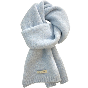 软糯冰岛蓝色针织围巾女冬季2025新款韩系氛围感加厚保暖护颈围脖