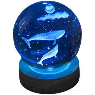 发光海豚水晶球桌面摆件小夜灯玻璃球生日礼物女生女孩儿童高级感