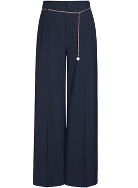 宝姿PORTSPURE女装2026早春新品日蚀蓝定制金属腰链直筒西裤