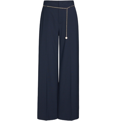 宝姿PORTSPURE女装2026早春新品日蚀蓝定制金属腰链直筒西裤