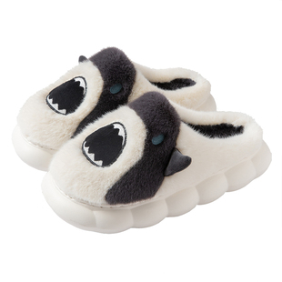 鲨鱼棉拖鞋男冬季卡通加绒保暖厚底情侣家用踩屎感暖绒毛毛拖鞋女