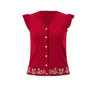 MAXRIENY绣花小飞袖针织马甲2026春季新款优雅红色毛衣修身针织衫