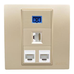 香槟色86型3个网络+SC光纤插座面板千兆六类三位电脑网线光钎插座