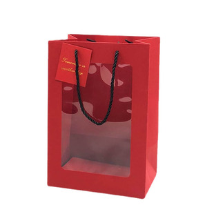 新年红色礼品袋子开窗手提拎袋零食礼物包装纸袋烘焙礼盒鲜花蛋糕