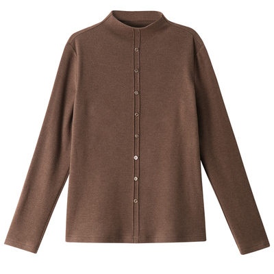 欧莎黑色半高领云朵长袖T恤