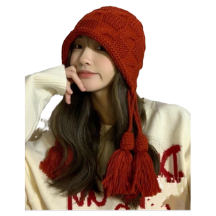 新年流苏护耳帽子diy材料包手工编织毛线团钩针儿童可爱送女朋友